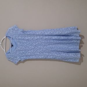 Blue lace, mid length, short sleeved, size large, Perceptions dress